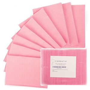 Careatic Dental Bibs Disposable - 3 Ply Waterproof Pink Dental Bibs For Children & Adults - Large 13'' x 18'' Bulk Wipes - Stay Clear