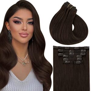 Vivien Clip in Hair Extensions Human Hair Natural Dark Brown 20 Inch 120g Double Weft Clip in Real Hair Extensions 7pcs Hair Extensions Clip in Full Head Brown #2