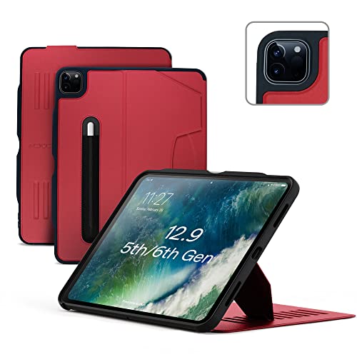 ZUGU iPad Pro 12.9 Case 2022/2021 6th & 5th Generation - Ultra Slim Protective Cover - Wireless Apple Pencil Charging - Convenient 10-angle Magnetic Stand & Auto Sleep/Wake [Red]