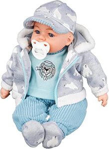 Bibi Doll - 18" Lifelike Large Soft Bodied Baby Doll With Dummy & Sounds Girls Boys Toy (Grey with Cap)