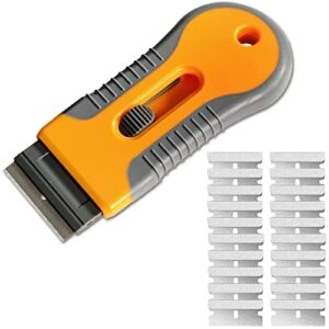 Juliyeh Glass & Ceramic Hob Scraper - Window Scrapers Cleaning Tool with 20pcs Replacement for Removing Gasket Labels Decal Adhesive Glue Sticker Remover from Oven Stovetop