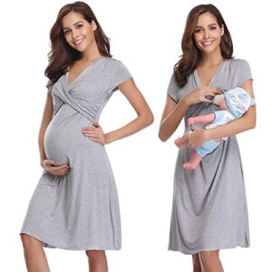 Irdcomps Women’s Breastfeeding Nightdress Maternity Nightshirt Nursing Nightgown Soft V Neck Pajama Loungewear Tops Dress for Pregnant Casual