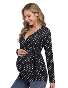 KOJOOIN Maternity Nursing T Shirt Short Sleeve V-Neck Breastfeeding Tops Front Pleat Maternity Clothes Pregnancy Tunic