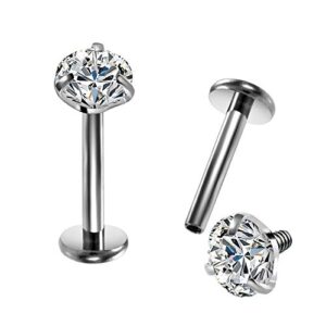 OUFER 16G G23 Solid Titanium Labret Piercing Internally Thread Lip Ring Clear CZ Tragus Helix Piercing Cartilage Earrings