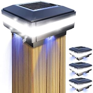 GEYUEYA Home Solar LED Post Lights Outdoor Garden IP65 Waterproof Square Black Landscape Post Cap Lamp for Patio Fence Deck Wooden Posts(4 Pack)