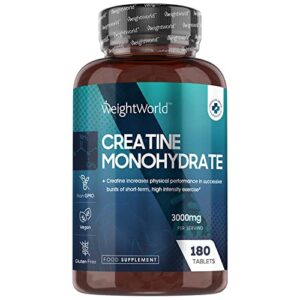 Creatine Monohydrate Tablets 3000mg - 180 Creatine Tablets - Gym Supplement for Men & Women - Creatine Monohydrate Powder Alternative - Vegan & Keto Unflavoured Energy Supplement for Workou