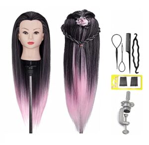 Neverland Training Head 26"-28" Rainbow Hairdressing Styling Head Cosmetology Mannequin 100% Synthetic Fiber Hair Doll Head with Free Table Clamp+ Braid Se
