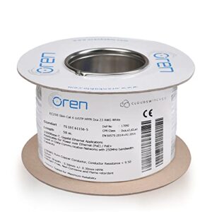 Oren CAT6 50m Ethernet Cable White - Slim - 23 AWG Pure Copper Wire - 250 MHz Bandwidth UTP Internet LAN Network Cable - Halogen Free