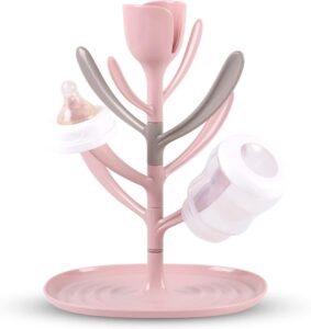 ASAB Baby Bottle Drying Rack Bottle Drying Rack Tree Shape Space Saving Bottle Drying Rack Holder Removable Stable Base Water Bottle Teats Sippy Cup Feeding Pump Accessories Drain Storage Rack (Pink)