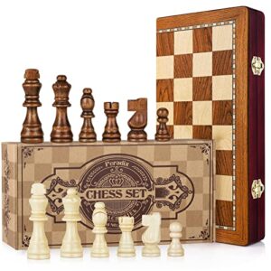 Peradix Chess Set | Magnetic Wooden Chess Board Piece Set Games | 35x35cm Folding Chessboard for Storage | 2 Extra Queen | Strategy Educational Games for Kids and Adul