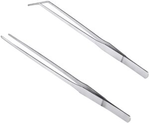 MMOBIEL 2 Pcs Stainless Steel Tweezers / Tong 27cm / 10.6 inch Extra Long Straight / Curved with Precision Serrated Tip for Aqua scaping