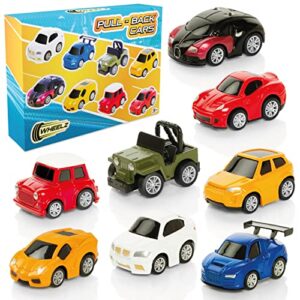 Wheelz Pull Back Cars For Kids - Set of 8 Diecast Toy Cars For 3 Year Old Boys - Boys Toys Age 3 +