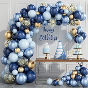 Navy Blue Balloon Arch Kit - 133pcs Navy And Gold Balloon Garland Kit With Gold Confetti Balloon