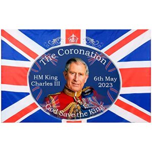 HM King Charles III Coronation Flag. King Charles Coronation Decorations Flag. Kings Coronation Decorations. Coronation Flags King Charles Coronation 2023. Union Jack Flags (Coronation Flag 85x60cm)