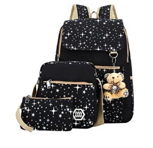Star Print Girls Black Childrens Backpacks for School