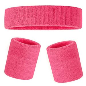 DIQC 3 Pack Sweatbands Set with Sports Headband Wristbands Soft Thickened Terry Cotton Girls Sweat Band for Gym Tennis Gymnastics Football Soccer Basketball Running Athletic Sports