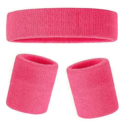 DIQC 3 Pack Sweatbands Set with Sports Headband Wristbands Soft Thickened Terry Cotton Girls Sweat Band for Gym Tennis Gymnastics Football Soccer Basketball Running Athletic Sports