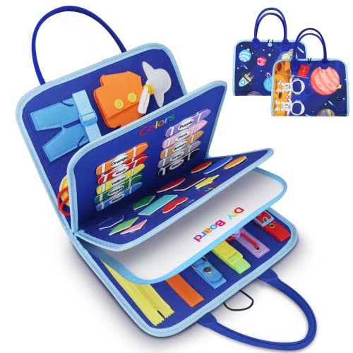 Busy Board for Toddlers 1 2 3 4 Year Old - Including Numbers/Colors/Shapes/Puzzle Game/DIY Board Montessori Toy Preschool Sensory Board Activity Board (Blue)