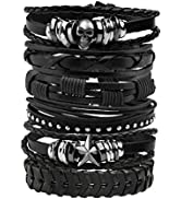 Milakoo 5 Pcs Braided Leather Bracelets for Men Women Woven Cuff Bracelet Adjustable