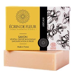 Écrin De Fleur | Certified Organic Argan Soap Bar | Handmade in France | Delicately scent with Argan Oil & Cedarwood Essential Oil | Suitable for Frequent Hand Wash | Cold Process | 100g