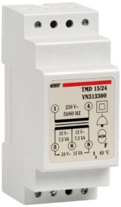VEMER VN313300 Model TMD 15/24 DIN-Rail mounting Safety Transformer for discontinuous Service 230/12-24V