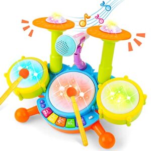 deAO Beginners Musical Table Top Drum Kit Play Set with Drum Sticks