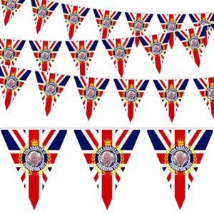 10M 20PCS King Charles III Coronation Decorations Bunting British Flag String Bunting Union Jack Triangle Flags Bunting for Pub BBQ National Day Royal Events Outdoor Party Decorations
