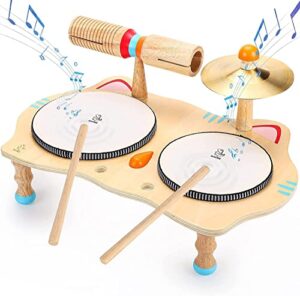 Wooden Musical Toy Toddler Drum Set Kids Musical Instruments 6 in 1 Baby Toys Music Percussion Instruments Age 3-5 Boys and Girls Birthday Gifts Present Learning Toys for Children 6 7 Years Old