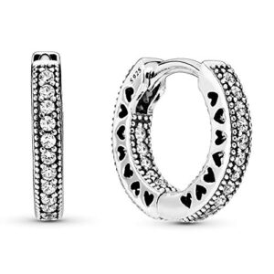 Pandora Signature Women's Sterling Silver Pav&eacute; Heart Cubic Zirconia Hoop Earrings