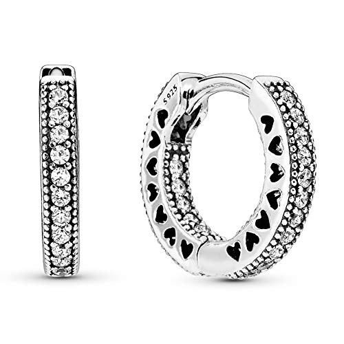 Pandora Signature Women's Sterling Silver Pav&eacute; Heart Cubic Zirconia Hoop Earrings