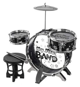 Hillington Children 4pc Drum Kit Play Set-Musical Toy Instrument Pedal Stool-Includes 5 Drums- 1 Cymbal-2 Sticks and Stool-Ideal for Both Boys and Girls