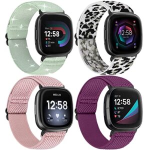 YCHDDER Elastic Nylon Strap Compatible with Fitbit Versa 4/Fitbit Versa 3/ Fitbit Sense 2/Fitbit Sense