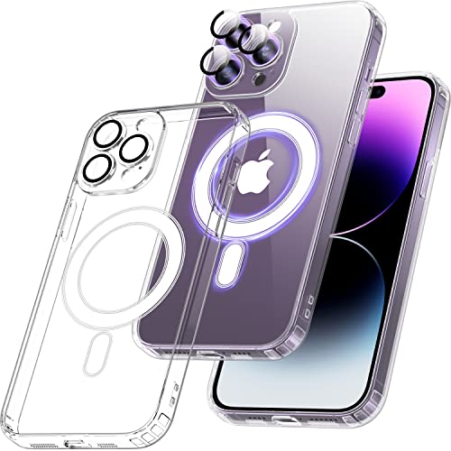 Vimiki Magnetic for iPhone 14 Pro Case [Compatible with MagSafe][Upgraded Built-in Camera Protection] Non-Yellowing Shockproof Slim Phone Cover 6.1''-Clea