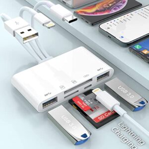 Multi 5-in-1 Lightning+Type C+USB A Card Reader for iPhone/iPad/Android/Mac Book/Computer/Tablet/Camera/Hard Disk/Flash Drive