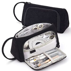 YAGE Large Pencil Case 3 Compartments Big Capacity Pencil Bag-School Supplies Stationery Storage-Middle High School College Students Girls Boys Teen Pen Pouch Gift (Black)