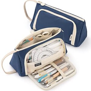 ONCCI Pencil Case Girls Pencil Case Large Capacity Teenager Case Pens Pencil Case for School & Office (Creme-dunkle Blau)