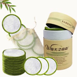 Waxzaa Reusable Cotton Pads 23 Pack 100% Organic Reusable Makeup Remover Pads Bamboo Face Pads with washable Laundry Bag & Storage