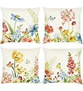 Bonhause Tulip Floral Cushion Covers 45 x 45 cm Spring Flower Decorative Throw Pillow Covers Soft...