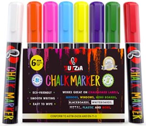 BUYZIA Liquid Chalk Pens 6mm Reversible Tip Neon Color Markers for Non Porous Surfaces - 8 Pack