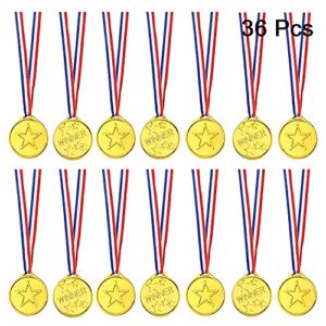 FEPITO 36 Pcs Gold Winner Medals Kids Plastic Medals Gold Medal for Kids Party Favor Decorations and Sports Awards