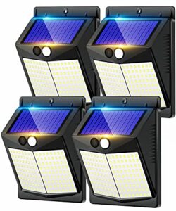 Security Lights Outdoor Motion Sensor - 144 LED Solar Powered Security Lights Outside Wall Lighting Garden Fence Lights IP65 Waterproof Sensor Pir Lights for Garden Yard Garage(4 Pack)            [Energy Class A+++]