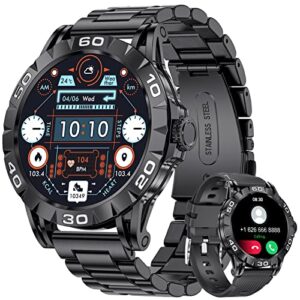 LIGE Smart watch Men Outdoor 100+ Sport Activity Fitness Tracker Bluetooth Answer Calls Voice Chat 1.32 Touchscreen Heart Rate Sleep Monitor Stainless Steel Smartwatch Male for iOS and Android Phone