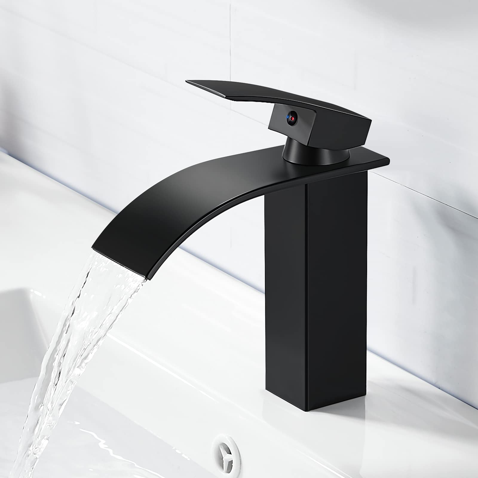 AIMOYO Black Basin Mixer Tap Waterfall Bathroom Sink Taps