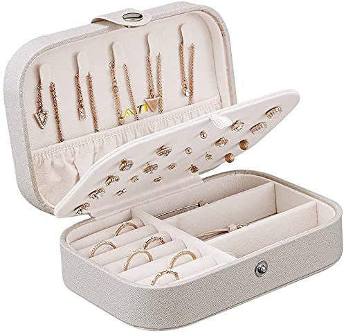 LATIT Jewellery Box Organiser Small Travel PU Leather Jewelry Storage Case for Rings Earrings Necklace Bracelets Faux Leather Jewelry Gift Box Girls Women (white)