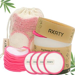 AXATY 3-Layers 20 Reusable Makeup Remover Pads-Organic Bamboo Cotton Rounds Eco-Friendly Cotton Pads Makeup Remover for All Skin Types with Cotton Draw String Laundry Bag (8cm)