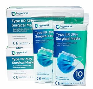 Hygienical - UK Brand - 3PLY Type IIR - Medical Grade - Premium Surgical Face Masks - BFE 99%+ Travel Ready 5x10 Sachets - 50 Box - High Filtration - Breathable Masks - EN14683:2019+AC - CE Certified