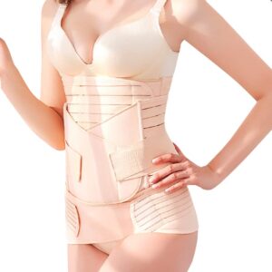 Lekeplus 3 In 1 Postpartum Belly Band Wrap C Section Recovery Belt Support Recovery Belly/Waist/Pelvis Belts for Postnatal Shapewear Postpartum Belly Wrap (Beige