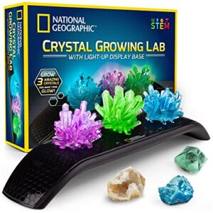 National Geographic Crystal Growing Kit - 3 Vibrant Coloured Crystals to Grow with Light-Up Display Stand & Guidebook