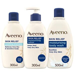 Aveeno Skin Relief Regime Bundle Body Wash Body Lotion and Shampoo for Sensitive Very Dry Skin and Scalp