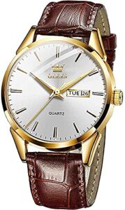 OLEVS Men Watch Leather Strap Classic Dress Large Face Analog Quartz Date Luminous Waterproof Gents Wrist Watch